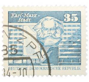 Почтовая марка 35 пфеннигов 1973 года Восточная Германия (ГДР) «Памятник Карлу Марксу»