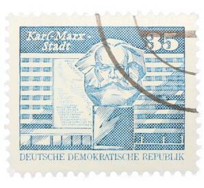 Почтовая марка 35 пфеннигов 1973 года Восточная Германия (ГДР) «Памятник Карлу Марксу»