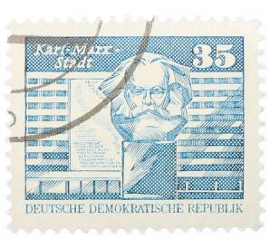 Почтовая марка 35 пфеннигов 1973 года Восточная Германия (ГДР) «Памятник Карлу Марксу»