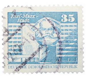 Почтовая марка 35 пфеннигов 1973 года Восточная Германия (ГДР) «Памятник Карлу Марксу»