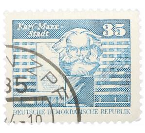 Почтовая марка 35 пфеннигов 1973 года Восточная Германия (ГДР) «Памятник Карлу Марксу»