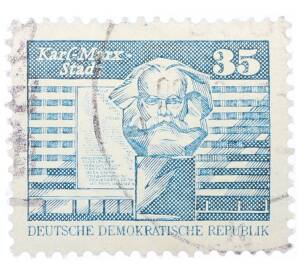 Почтовая марка 35 пфеннигов 1973 года Восточная Германия (ГДР) «Памятник Карлу Марксу»