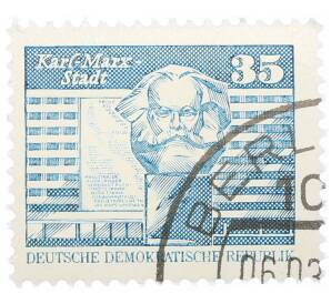 Почтовая марка 35 пфеннигов 1973 года Восточная Германия (ГДР) «Памятник Карлу Марксу»