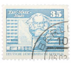Почтовая марка 35 пфеннигов 1973 года Восточная Германия (ГДР) «Памятник Карлу Марксу»