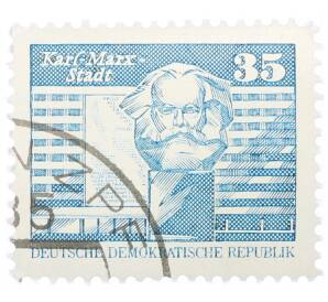 Почтовая марка 35 пфеннигов 1973 года Восточная Германия (ГДР) «Памятник Карлу Марксу»