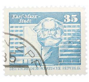 Почтовая марка 35 пфеннигов 1973 года Восточная Германия (ГДР) «Памятник Карлу Марксу»
