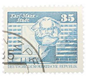 Почтовая марка 35 пфеннигов 1973 года Восточная Германия (ГДР) «Памятник Карлу Марксу»