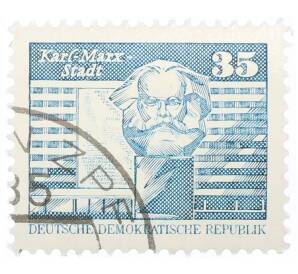 Почтовая марка 35 пфеннигов 1973 года Восточная Германия (ГДР) «Памятник Карлу Марксу»