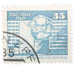 Почтовая марка 35 пфеннигов 1973 года Восточная Германия (ГДР) «Памятник Карлу Марксу»