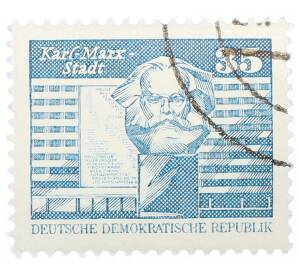 Почтовая марка 35 пфеннигов 1973 года Восточная Германия (ГДР) «Памятник Карлу Марксу»
