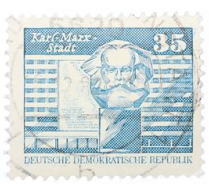 Почтовая марка 35 пфеннигов 1973 года Восточная Германия (ГДР) «Памятник Карлу Марксу»