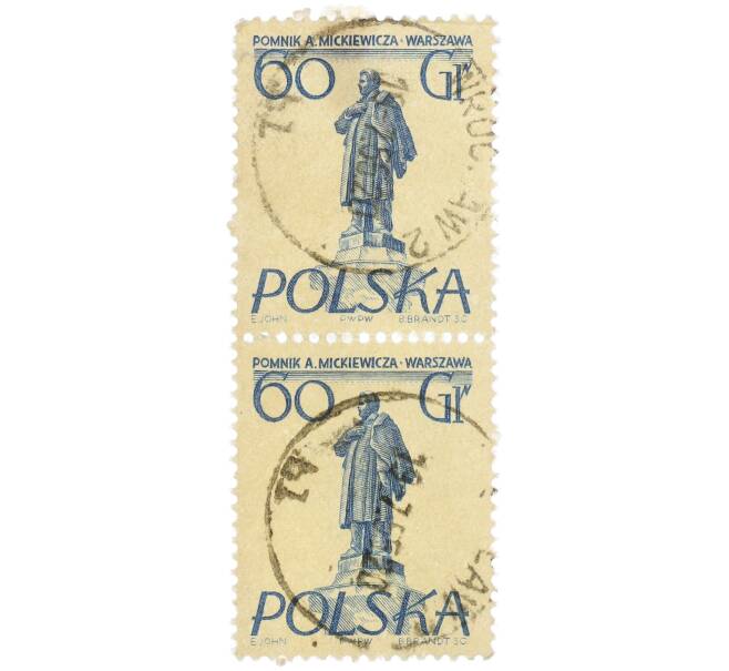 Сцепка из 2 марок 60 грошей 1955 года Польша «Памятники Варшавы — Адам Мицкевич» (Артикул: T11-34354) — Фото №1
