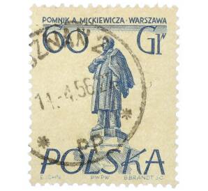 Почтовая марка 60 грошей 1955 года Польша «Памятники Варшавы — Адам Мицкевич»