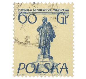 Почтовая марка 60 грошей 1955 года Польша «Памятники Варшавы — Адам Мицкевич»