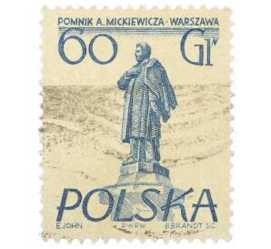 Почтовая марка 60 грошей 1955 года Польша «Памятники Варшавы — Адам Мицкевич»