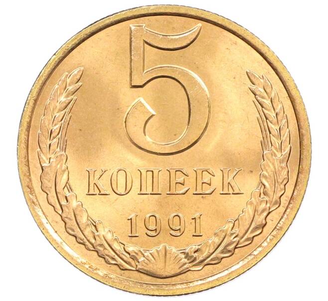 Монета 5 копеек 1991 года Л (Артикул: K8-0782) — Фото №1