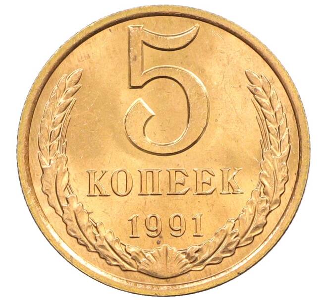 Монета 5 копеек 1991 года Л (Артикул: K8-0784) — Фото №1
