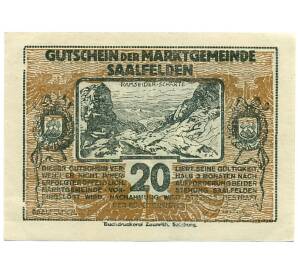 20 геллеров 1920 года Австрия — Зальфельден (Нотгельд) — Фото №1