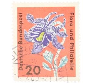 Почтовая марка 20 пфеннигов 1963 года Западная Германия (ФРГ) «Выставка флоры и филателии в Гамбурге — Водосбор (Aquilegia coerulea)»