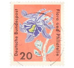 Почтовая марка 20 пфеннигов 1963 года Западная Германия (ФРГ) «Выставка флоры и филателии в Гамбурге — Водосбор (Aquilegia coerulea)»