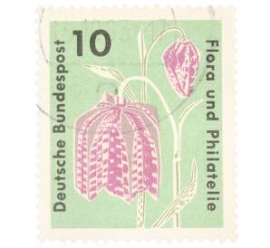 Почтовая марка 10 пфеннигов 1963 года Западная Германия (ФРГ) «Выставка флоры и филателии в Гамбурге — Рябчик шахматный (Fritillaria meleagris)»