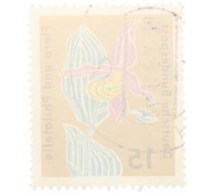 Почтовая марка 15 пфеннигов 1963 года Западная Германия (ФРГ) «Выставка флоры и филателии в Гамбурге — Башмачок настоящий (Cypripedium calceolus)»