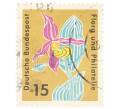 Почтовая марка 15 пфеннигов 1963 года Западная Германия (ФРГ) «Выставка флоры и филателии в Гамбурге — Башмачок настоящий (Cypripedium calceolus)» (Артикул: T11-34570) — Фото №1