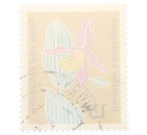 Почтовая марка 15 пфеннигов 1963 года Западная Германия (ФРГ) «Выставка флоры и филателии в Гамбурге — Башмачок настоящий (Cypripedium calceolus)»