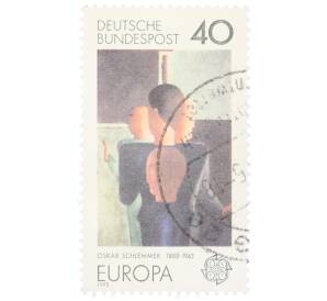 Почтовая марка 40 пфеннигов 1975 года Западная Германия (ФРГ) «Европейская конференция администраций почтовых служб и служб связи CEPT — Концентрическая группа (Оскар Шлеммер)»
