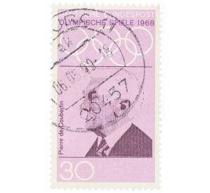 Почтовая марка 30 пфеннигов 1968 года Западная Германия (ФРГ) «Летние Олимпийские игры 1968 года B Мехико — Барон Пьер де Кубертен»