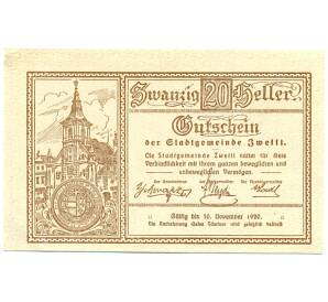 20 геллеров 1920 года Австрия — Цветтль (Нотгельд) — Фото №1