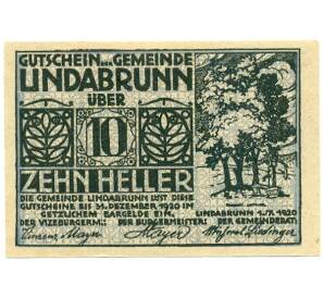 10 геллеров 1920 года Австрия — Линдабрунн (Нотгельд) — Фото №1