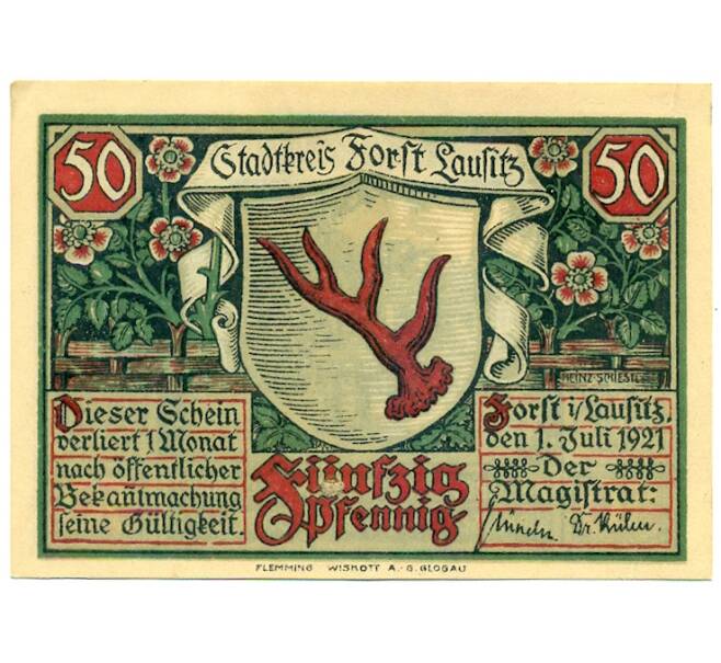 Банкнота 50 пфеннигов 1921 года Германия — Форст / Лужица (Нотгельд) (Артикул: K10-11743) — Фото №2