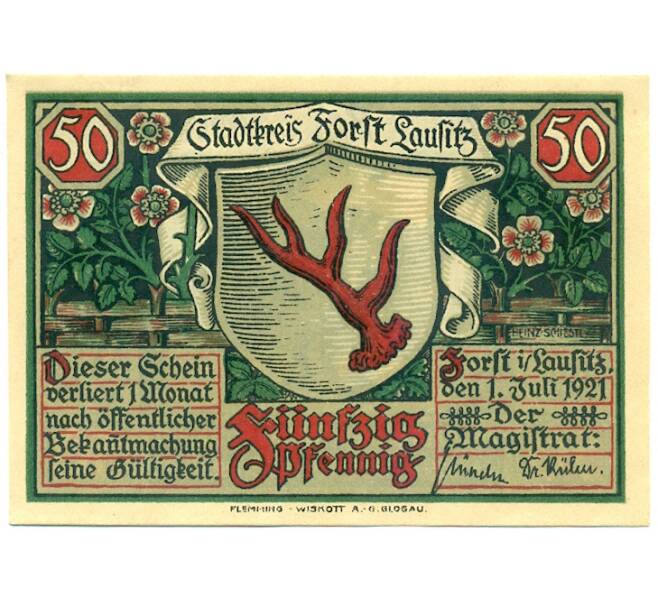 Банкнота 50 пфеннигов 1921 года Германия — Форст / Лужица (Нотгельд) (Артикул: K10-11745) — Фото №2