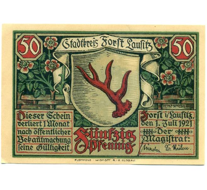 Банкнота 50 пфеннигов 1921 года Германия — Форст / Лужица (Нотгельд) (Артикул: K10-11746) — Фото №2