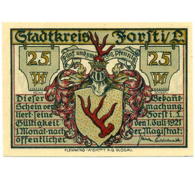Банкнота 25 пфеннигов 1921 года Германия — Форст / Лужица (Нотгельд) (Артикул: K10-11755) — Фото №2