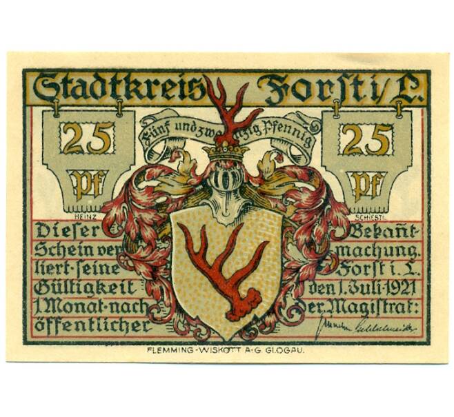 Банкнота 25 пфеннигов 1921 года Германия — Форст / Лужица (Нотгельд) (Артикул: K10-11756) — Фото №2