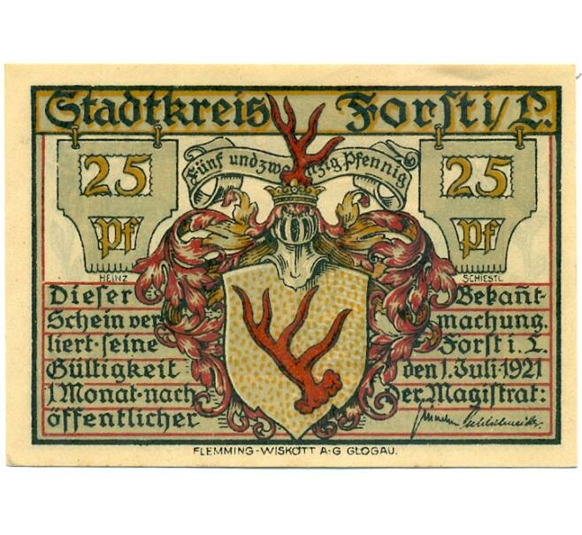 Банкнота 25 пфеннигов 1921 года Германия — Форст / Лужица (Нотгельд) (Артикул: K10-11757) — Фото №2