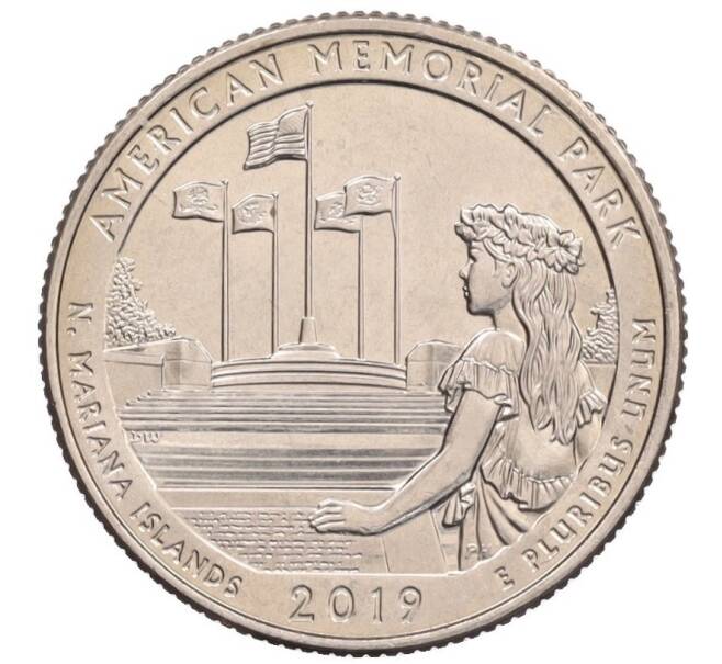 Монета 1/4 доллара (25 центов) 2019 года D США «Национальные парки — №47 Американский Мемориальный Парк» (Артикул: K12-75987) — Фото №1