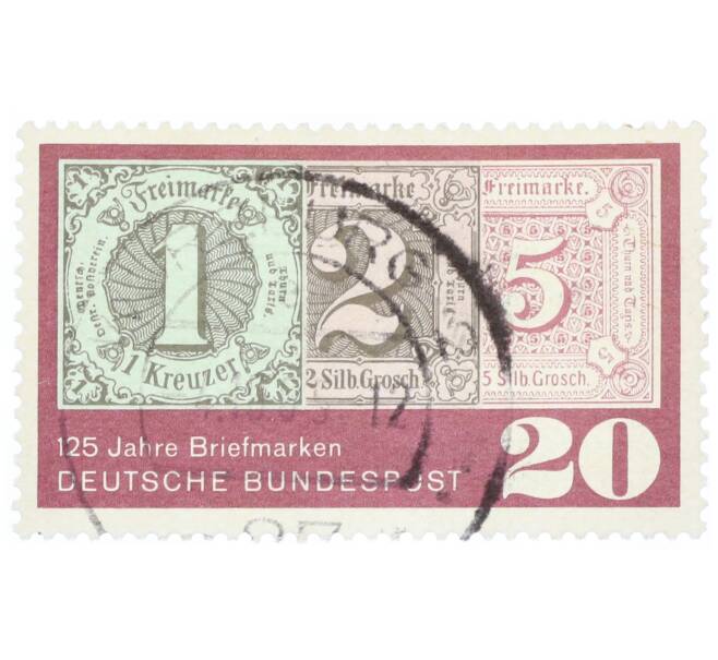 Почтовая марка 20 пфеннигов 1965 года Западная Германия (ФРГ) «125 лет почтовым маркам» (Артикул: T11-34796) — Фото №1