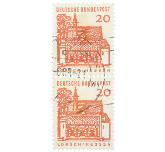 Сцепка из 2 марок 20 пфеннигов 1965 года Западная Германия (ФРГ) «Ворота Лоршского монастыря в Гессене» (Артикул: T11-34815) — Фото №1