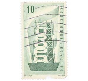 Почтовая марка 10 пфеннигов 1956 года Западная Германия (ФРГ) «Европейская конференция администраций почтовых служб и служб связи CEPT — Восстанавление Европы»