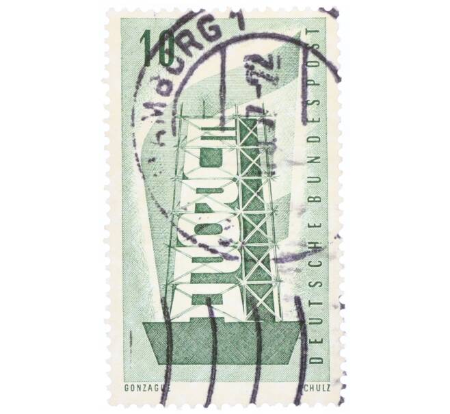 Почтовая марка 10 пфеннигов 1956 года Западная Германия (ФРГ) «Европейская конференция администраций почтовых служб и служб связи CEPT — Восстанавление Европы» (Артикул: T11-34839) — Фото №1