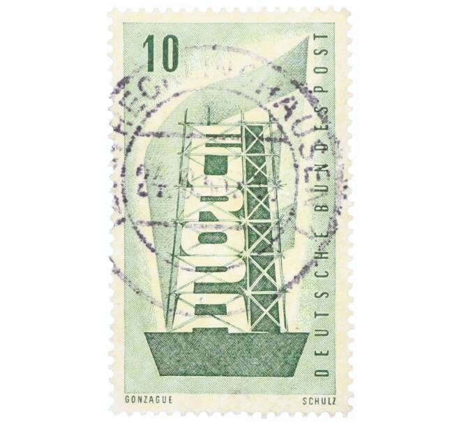 Почтовая марка 10 пфеннигов 1956 года Западная Германия (ФРГ) «Европейская конференция администраций почтовых служб и служб связи CEPT — Восстанавление Европы» (Артикул: T11-34841) — Фото №1