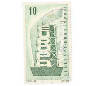 Почтовая марка 10 пфеннигов 1956 года Западная Германия (ФРГ) «Европейская конференция администраций почтовых служб и служб связи CEPT — Восстанавление Европы»
