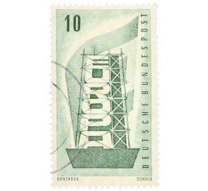 Почтовая марка 10 пфеннигов 1956 года Западная Германия (ФРГ) «Европейская конференция администраций почтовых служб и служб связи CEPT — Восстанавление Европы»
