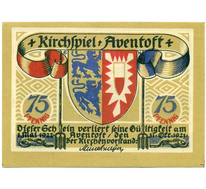 Банкнота 75 пфеннигов 1921 года Германия — Авентофт (Нотгельд) (Артикул: K10-11870) — Фото №1