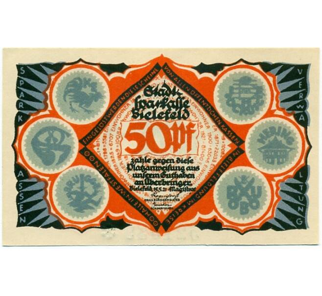 Банкнота 50 пфеннигов 1921 года Германия — Билефельд (Нотгельд) (Артикул: K10-11873) — Фото №1