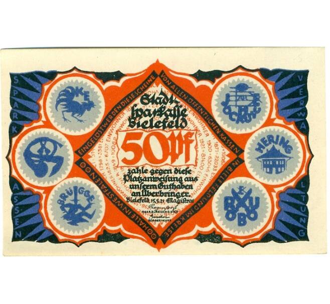 Банкнота 50 пфеннигов 1921 года Германия — Билефельд (Нотгельд) (Артикул: K10-11878) — Фото №1