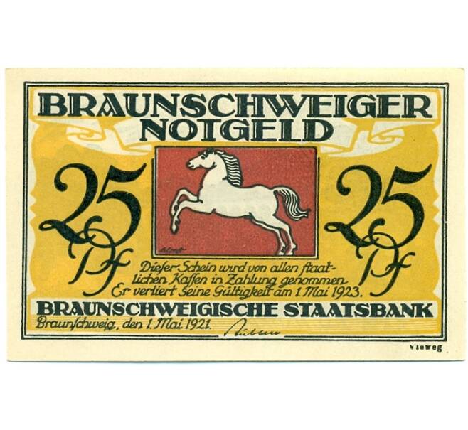 Банкнота 25 пфеннигов 1921 года Германия — Брауншвейг (Нотгельд) (Артикул: K10-11881) — Фото №1
